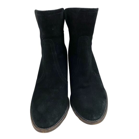 Aquatalia Black Suede High Heel Ankle Booties Women's Sz 8.5 Back Zip Almond Toe - Picture 2 of 10